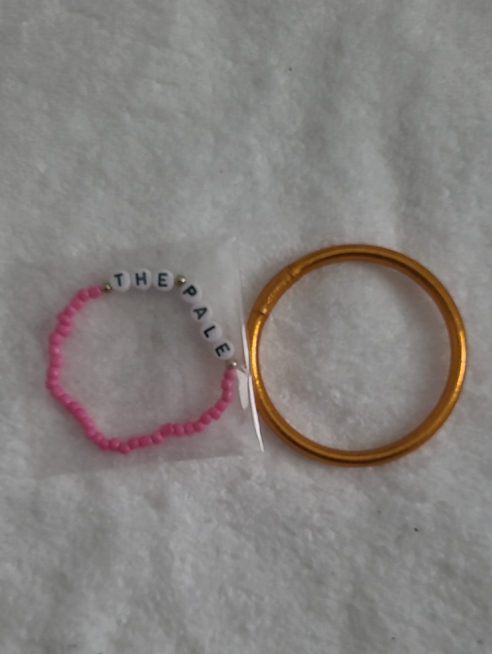 Pink Beaded "THE PALE" Bracelet with Gold-tone Bangle